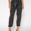 NOEND Denim Justine Fold Waist Loose Pants In Black