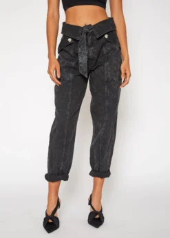 NOEND Denim Justine Fold Waist Loose Pants In Black