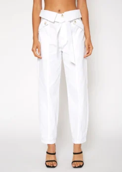 NOEND Denim Justine Fold Waist Loose Pants In White