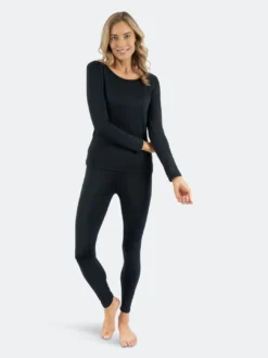 Leveret Womens Neutral Solid Color Thermal Pajamas