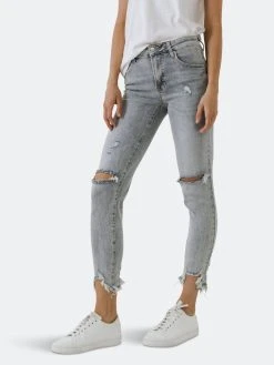 Grey Lab Mid Rise Distressed Ankle Skinny Jeans