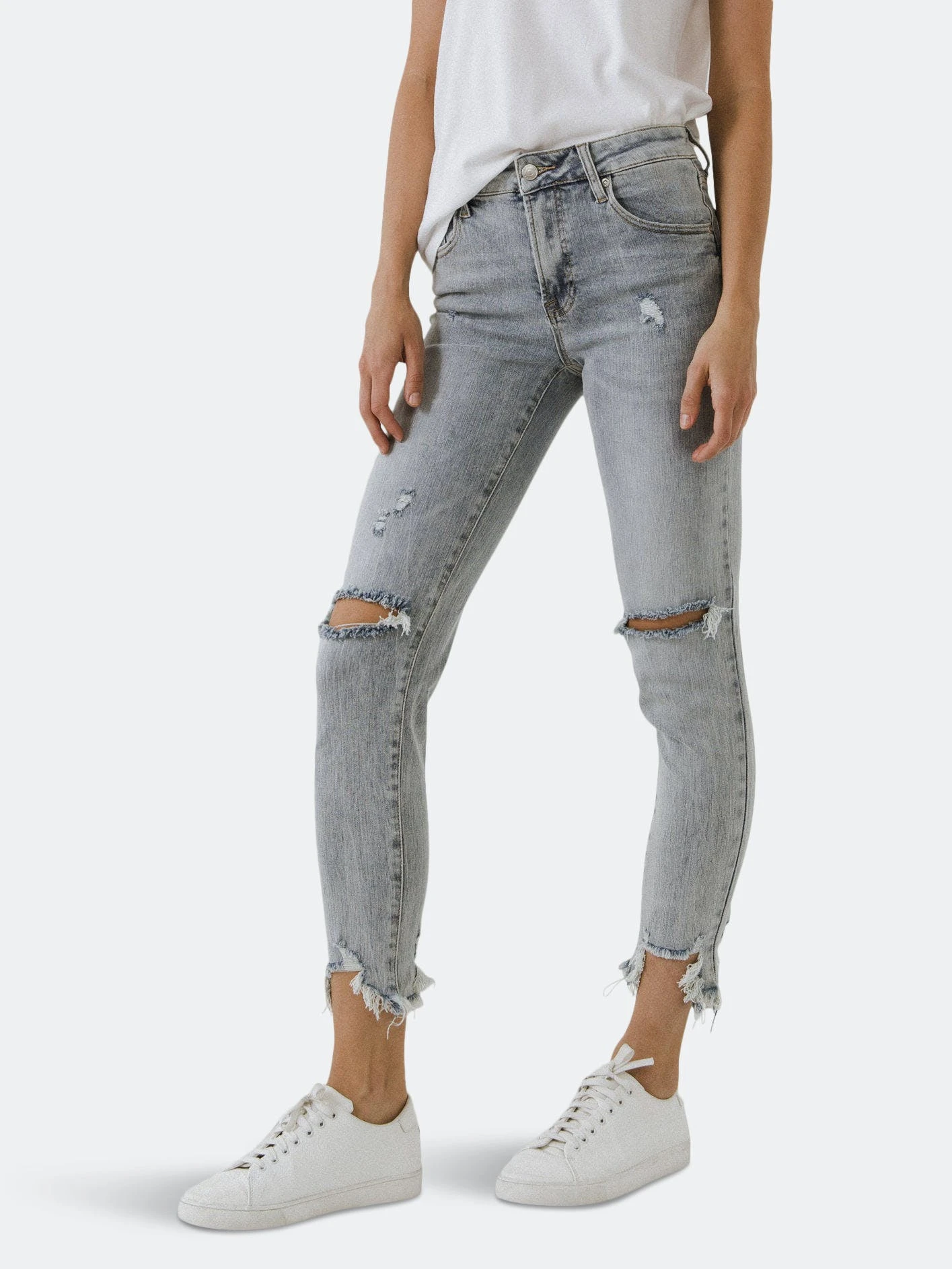 Grey Lab Mid Rise Distressed Ankle Skinny Jeans