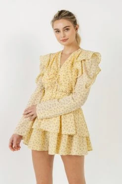 Endless Rose Uched Front Long Sleeve Floral Romper