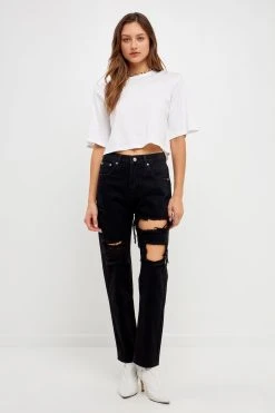 Endless Rose Cut Out Ripped Straight Leg Denim