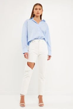 Grey Lab High Waist Ripped Jeans