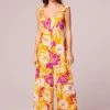 B.O.G. Collective Euphoria Gold Floral Wide Leg Jumpsuit - Gold/Fuchsia