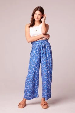 B.O.G. Collective Amila Blue Floral Wide Leg Pants