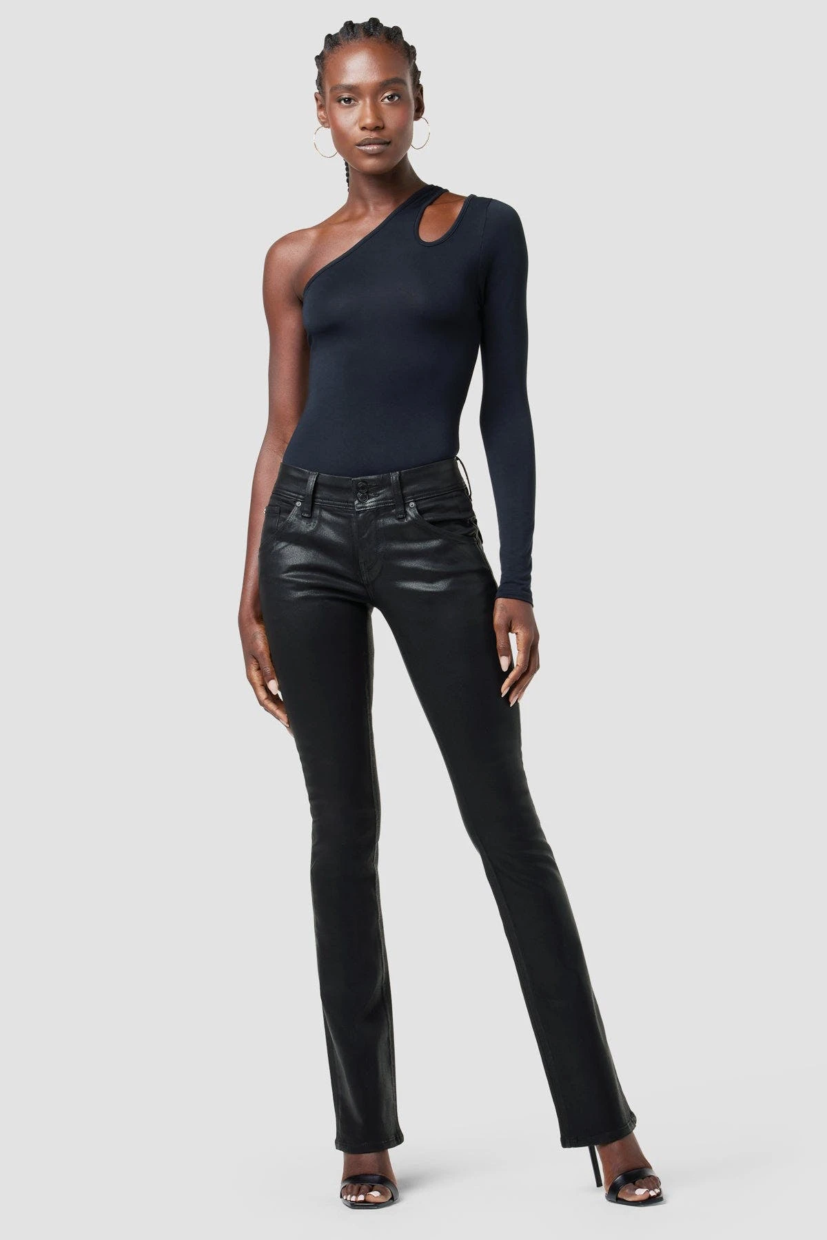 Hudson Jeans Beth Mid-Rise Baby Bootcut Jean - Coated Black Beauty - Image 6