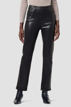 Hudson Jeans Nico Mid-Rise Straight Ankle Jean - Coated Black Beauty