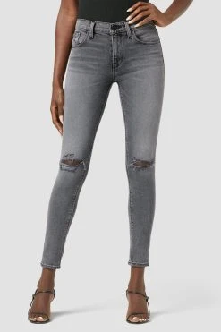 Hudson Jeans Nico Mid-Rise Super Skinny Ankle Jean - Stone Grey Destructed