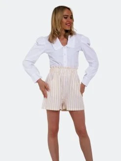 SOHUMAN Milana Yellow Shorts With White Lines Printed