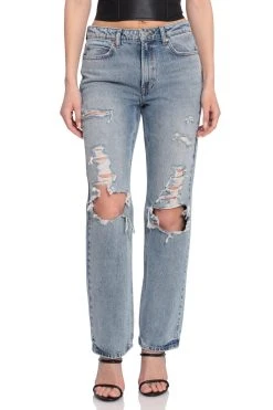 Avec Les Filles Distressed Straight Leg Jeans