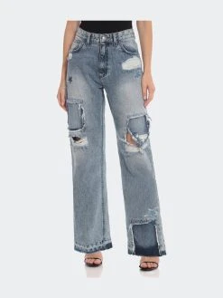 Avec Les Filles Stargazer Wide Leg Distressed Jeans