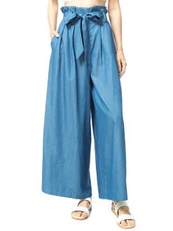 Anna-Kaci Chambray Tie Wide-Leg Palazzo Jeans