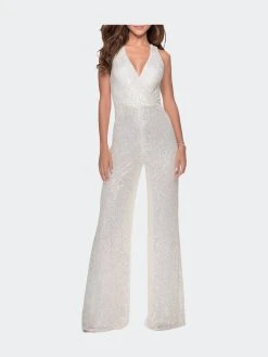 La Femme Ong Sequin Jumpsuit With Criss Cross Back