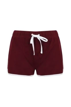 SKINNI FIT Womens/Ladies Retro Training/Fitness Sports Shorts (Burgundy/ White)