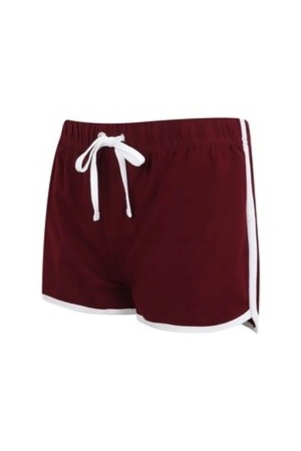 SKINNI FIT Womens/Ladies Retro Training/Fitness Sports Shorts (Burgundy/ White) - Image 2
