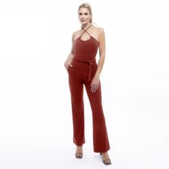 Lezat Lindsey Halter Jumpsuit Jumpsuits & Rompers Cinnamon
