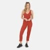 Lezat Costa Organic Cotton Waffle Thermal Pocketed Jumpsuit - Brick Jumpsuits & Rompers