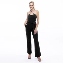 Lezat Lindsey Halter Jumpsuit - Black Jumpsuits & Rompers