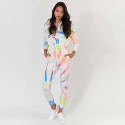 Lezat Restore Soft Terry Jumpsuit - Neon Tie Dye Jumpsuits & Rompers