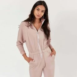 Lezat Restore Soft Terry Jumpsuit - Pink Suede Jumpsuits & Rompers